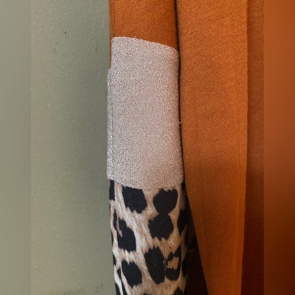 Shewin Burnt Orange Top With Leopard & Sparkly Sleeves NWT XXL. - Picture 4 of 6